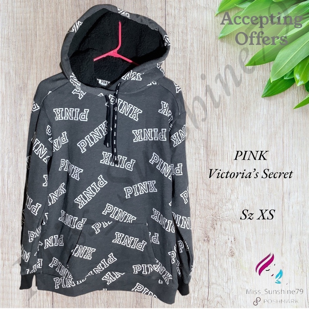 PINK Victoria’s Secret - Sz XS - super soft inside hoodie - logo all over